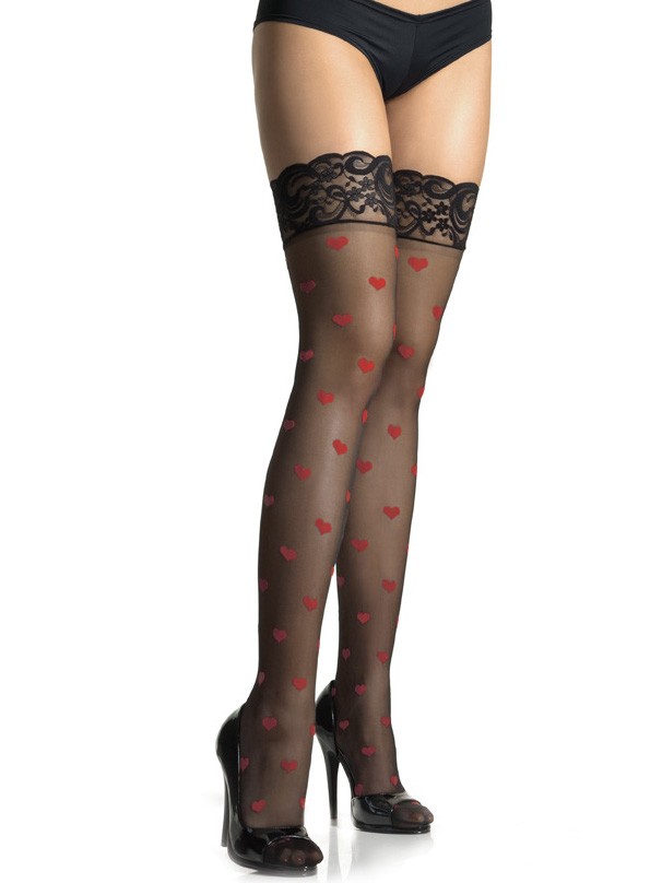 Plus Size Sheer Heart Print Thigh Highs