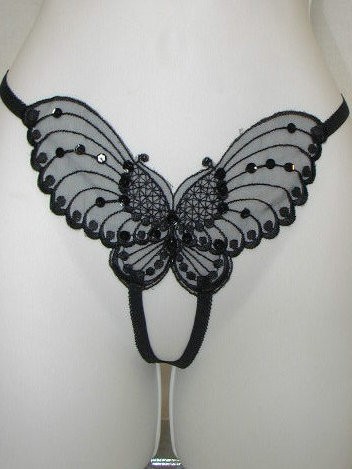 Butterfly Appliqued Crotchless Thong