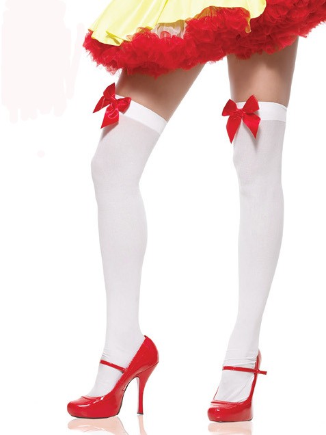 Opaque Thigh Highs With Satin Bow