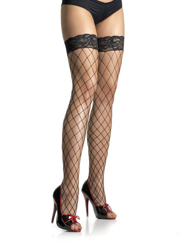 Lace Top Fence Net Thigh Highs 