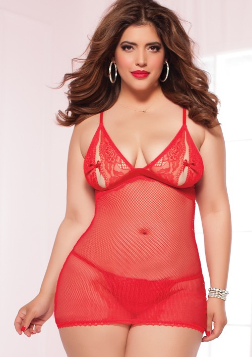 Peek-A-Boo Plus Size Chemise Set