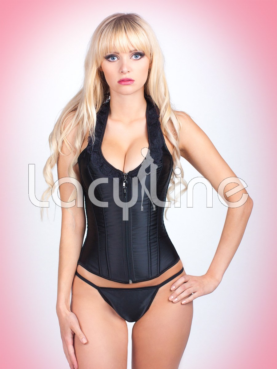 Halter Zipper Front 2 PC Corset Set