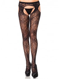 Floral Print Suspender Pantyhose