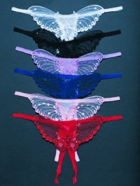 Butterfly Appliqued Crotchless Thong